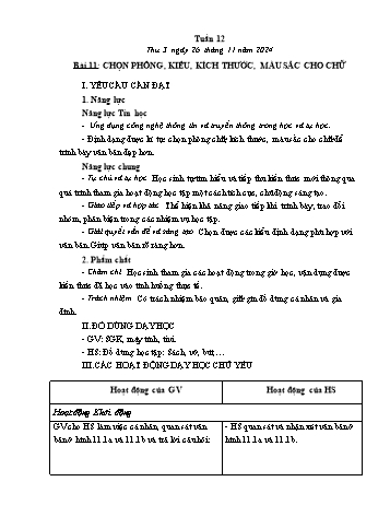 Kế hoạch bài dạy Tin học Lớp 5 - Bài 11: Chọn phông, kiểu, kích thước, màu sắc cho chữ - Năm học 2024-2025 - Trần Thị Long