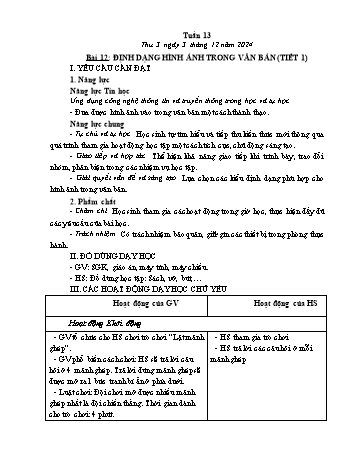 Kế hoạch bài dạy Tin học Lớp 5 - Bài 12: Định dạng hình ảnh trong văn bản (Tiết 1) - Năm học 2024-2025 - Trần Thị Long