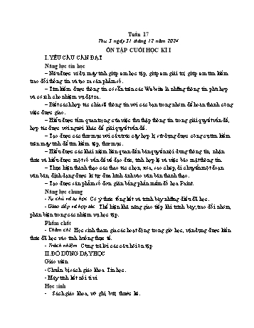 Kế hoạch bài dạy Tin học Lớp 5 - Bài 13: Ôn tập cuối học kì I - Năm học 2024-2025 - Trần Thị Long
