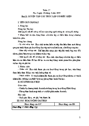 Kế hoạch bài dạy Tin học Lớp 5 - Bài 21: Luyện tập cấu trúc lặp có điều kiện - Năm học 2024-2025 - Trần Thị Long