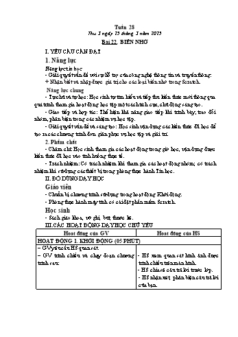 Kế hoạch bài dạy Tin học Lớp 5 - Bài 22: Biến nhớ - Năm học 2024-2025 - Trần Thị Long
