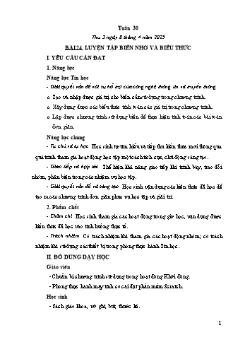 Kế hoạch bài dạy Tin học Lớp 5 - Bài 24: Luyện tập biến nhớ và biểu thức - Năm học 2024-2025 - Trần Thị Long