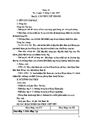 Kế hoạch bài dạy Tin học Lớp 5 - Bài 25: Cấu trúc rẽ nhánh - Năm học 2024-2025 - Trần Thị Long