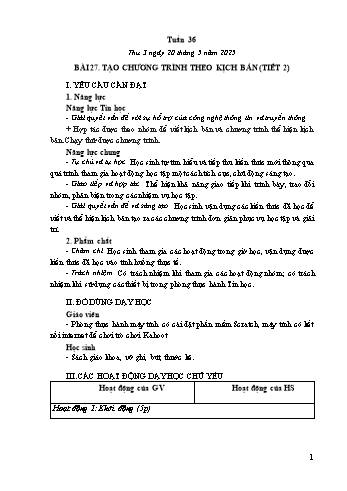 Kế hoạch bài dạy Tin học Lớp 5 - Bài 27: Tạo chương trình theo kịch bản (Tiết 2) - Năm học 2024-2025 - Trần Thị Long