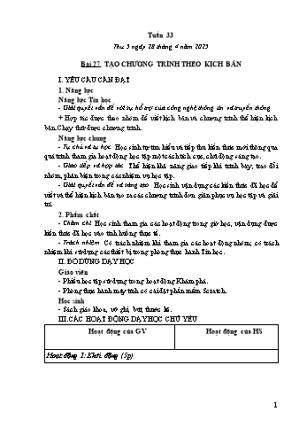 Kế hoạch bài dạy Tin học Lớp 5 - Bài 27: Tạo chương trình theo kịch bản (Tiết 1) - Năm học 2024-2025 - Trần Thị Long