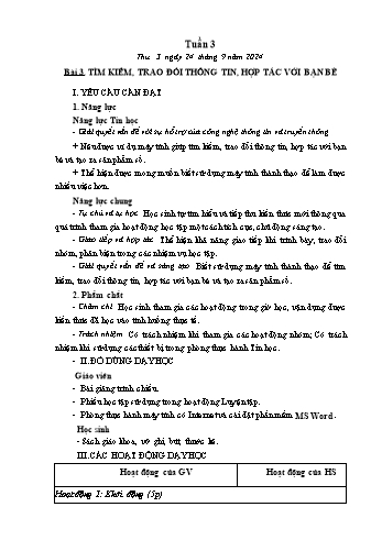 Kế hoạch bài dạy Tin học Lớp 5 - Bài 3: Tìm kiếm, trao đổi thông tin, hợp tác với bạn bè - Năm học 2024-2025 - Trần Thị Long