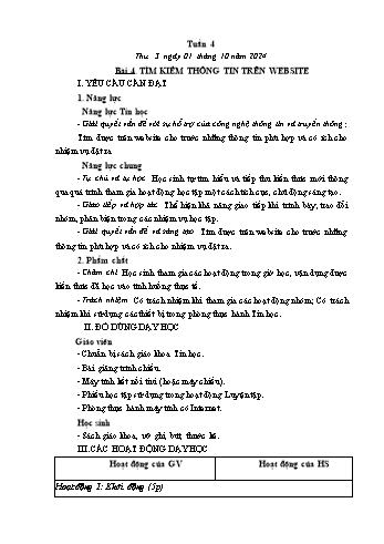 Kế hoạch bài dạy Tin học Lớp 5 - Bài 4: Tìm kiếm thông tin trên website - Năm học 2024-2025 - Trần Thị Long