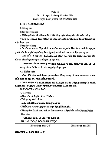 Kế hoạch bài dạy Tin học Lớp 5 - Bài 5: Hợp tác, chia sẻ thông tin - Năm học 2024-2025 - Trần Thị Long