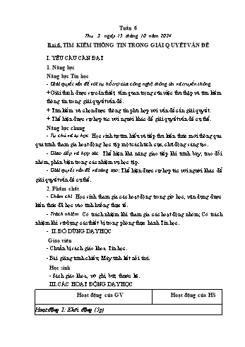 Kế hoạch bài dạy Tin học Lớp 5 - Bài 6: Tìm kiếm thông tin trong giải quyết vấn đề - Năm học 2024-2025 - Trần Thị Long