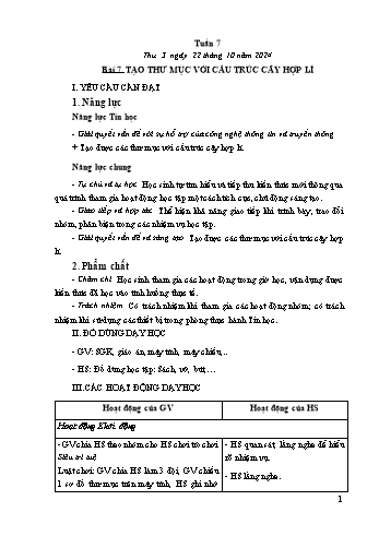 Kế hoạch bài dạy Tin học Lớp 5 - Bài 7: Tạo thư mục với cấu trúc cây hợp lí - Năm học 2024-2025 - Trần Thị Long