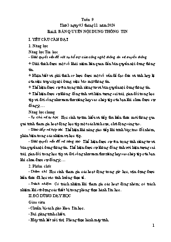 Kế hoạch bài dạy Tin học Lớp 5 - Bài 9: Bản quyền nội dung thông tin - Năm học 2024-2025 - Trần Thị Long