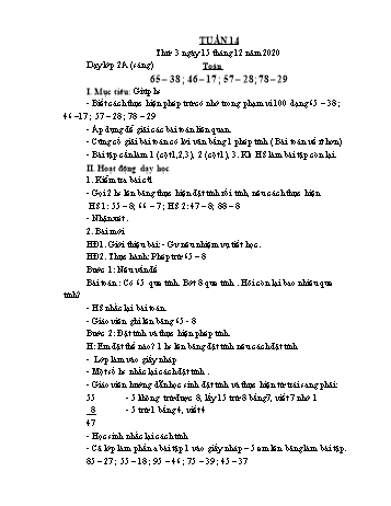 Kế hoạch bài dạy Toán, Tiếng Việt Lớp 2 - Tuần 14 - Năm học 2020-2021 - Phạm Thị Thanh Châu