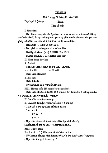 Kế hoạch bài dạy Toán, Tiếng Việt Lớp 2 - Tuần 15 - Năm học 2020-2021 - Phạm Thị Thanh Châu