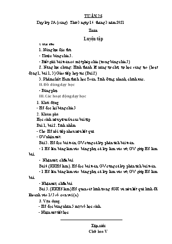 Kế hoạch bài dạy Toán, Tiếng Việt Lớp 2 - Tuần 25 - Năm học 2020-2021 - Phạm Thị Thanh Châu