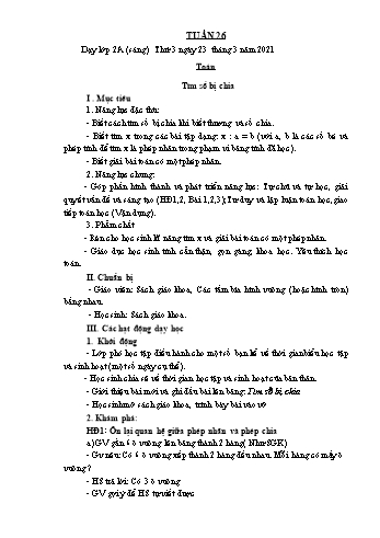 Kế hoạch bài dạy Toán, Tiếng Việt Lớp 2 - Tuần 26 - Năm học 2020-2021 - Phạm Thị Thanh Châu