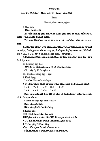 Kế hoạch bài dạy Toán, Tiếng Việt Lớp 2 - Tuần 28 - Năm học 2020-2021 - Phạm Thị Thanh Châu