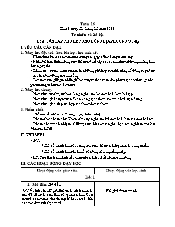 Kế hoạch bài dạy Tự nhiên và Xã hội Lớp 1 (Kết nối tri thức) - Tuần 16, Bài 14: Ôn tập chủ đề cộng đồng địa phương - Năm học 2022-2023 - Trần Thị Long
