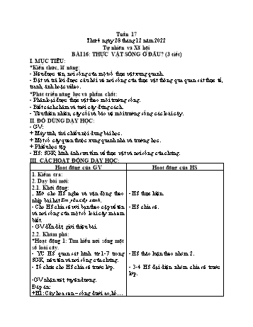 Kế hoạch bài dạy Tự nhiên và Xã hội Lớp 2 (Kết nối tri thức) - Tuần 17, Bài 16: Thực vật sống ở đâu? - Năm học 2022-2023 - Trần Thị Long