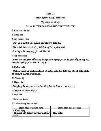 Kế hoạch bài dạy Tự nhiên và Xã hội Lớp 2 (Kết nối tri thức) - Tuần 33, Bài 30: Luyện tập ứng phó với thiên tai - Năm học 2022-2023 - Trần Thị Long