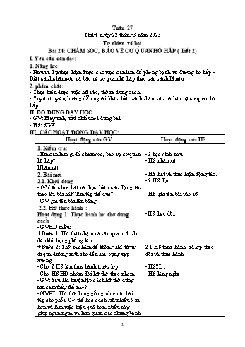 Kế hoạch bài dạy Tự nhiên và Xã hội Lớp 2 (Kết nối tri thức) - Tuần 27 - Năm học 2022-2023 - Trần Thị Long