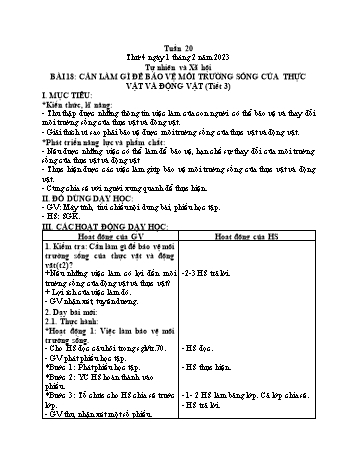 Kế hoạch bài dạy Tự nhiên và Xã hội Lớp 2 (Kết nối tri thức) - Tuần 20 - Năm học 2022-2023 - Trần Thị Long
