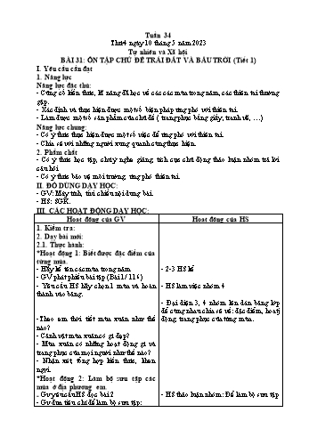 Kế hoạch bài dạy Tự nhiên và Xã hội Lớp 2 - Tuần 34 - Năm học 2022-2023 - Trần Thị Long
