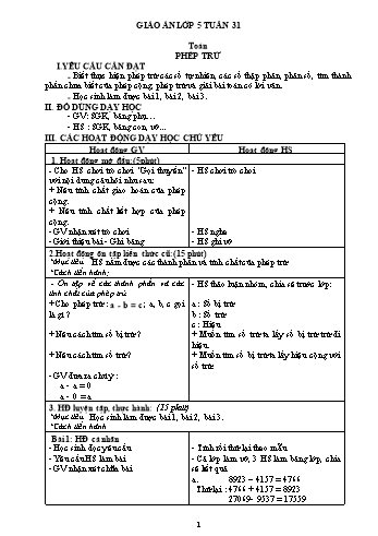 Giáo án các môn Khối 5 - Tuần 31