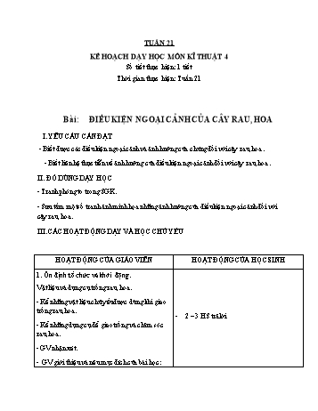 Giáo án Công nghệ Lớp 4+5 - Tuần 21