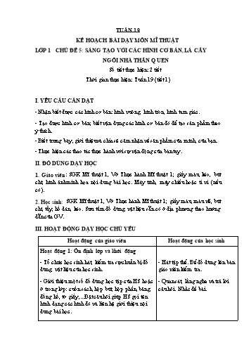 Giáo án Mĩ thuật Lớp 1+2+3 - Tuần 19