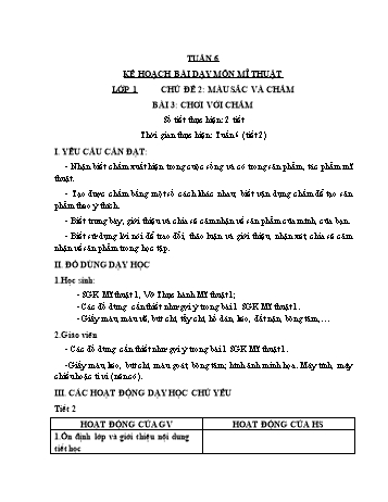 Giáo án Mĩ thuật Lớp 1+2+3 - Tuần 6