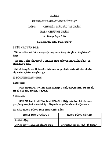 Giáo án môn Mĩ thuật Lớp 1+2+3 - Tuần 5