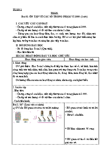 Giáo án môn Toán + Tiếng Việt 3 - Tuần 1