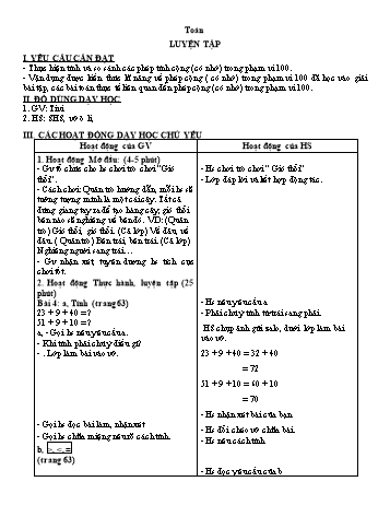 Giáo án môn Toán + Tiếng Việt Khối 2 - Tuần 11