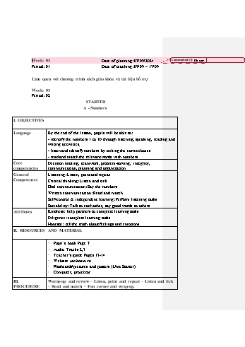 Giáo án Tiếng Anh 3 - Week 1 - Năm học 2024-2025