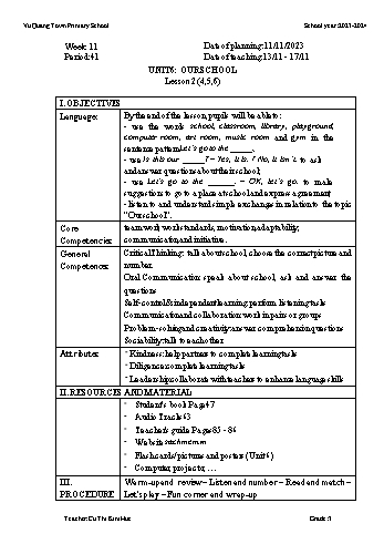 Giáo án Tiếng Anh 3 - Week 12 - Năm học 2023-2024 - Cù Thị Kim Huệ