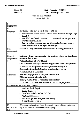 Giáo án Tiếng Anh 3 - Week 19 - Năm học 2023-2024 - Cù Thị Kim Huệ