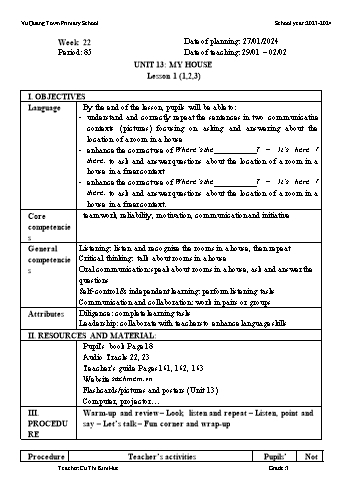 Giáo án Tiếng Anh 3 - Week 22 - Năm học 2023-2024 - Cù Thị Kim Huệ
