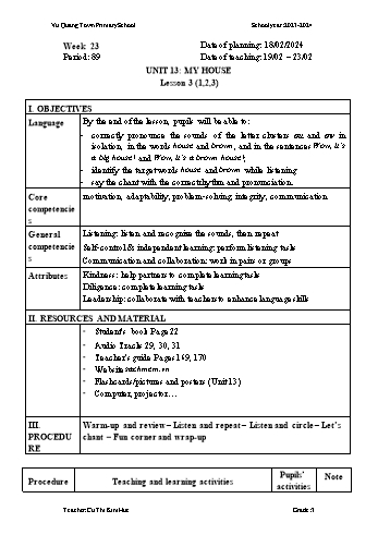 Giáo án Tiếng Anh 3 - Week 23 - Năm học 2023-2024 - Cù Thị Kim Huệ