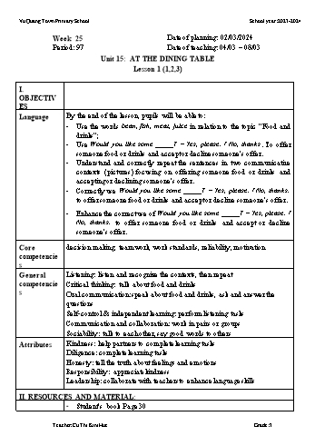Giáo án Tiếng Anh 3 - Week 25 - Năm học 2023-2024 - Cù Thị Minh Huệ