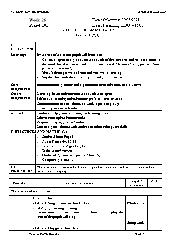 Giáo án Tiếng Anh 3 - Week 26 - Năm học 2023-2024 - Cù Thị Kim Huệ