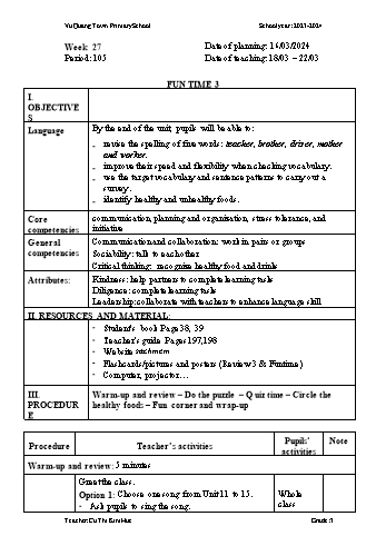 Giáo án Tiếng Anh 3 - Week 27 - Năm học 2023-2024 - Cù Thị Kim Huế