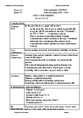 Giáo án Tiếng Anh 3 - Week 5 - Năm học 2023-2024 - Cù Thị Kim Huệ
