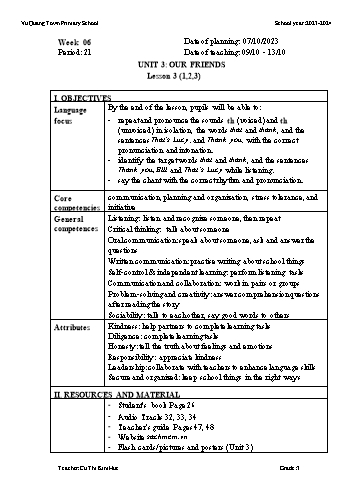 Giáo án Tiếng Anh 3 - Week 6 - Năm học 2023-2024 - Cù Thị Kim Huệ