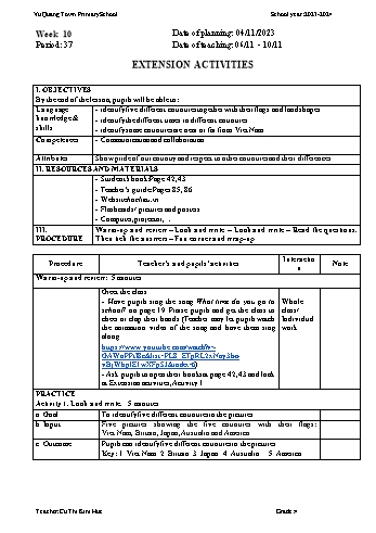 Giáo án Tiếng Anh 4 - Week 10 - Năm học 2023-2024 - Cù Thị Kim Huệ