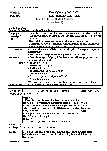 Giáo án Tiếng Anh 4 - Week 12 - Năm học 2023-2024 - Cù Thị Kim Huệ