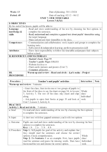 Giáo án Tiếng Anh 4 - Week 13 - Năm học 2024-2025