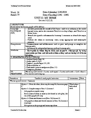 Giáo án Tiếng Anh 4 - Week 20 - Năm học 2023-2024 - Cù Thị Minh Huệ