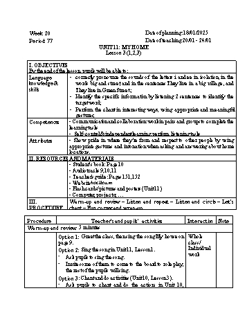 Giáo án Tiếng Anh 4 - Week 20 - Năm học 2024-2025
