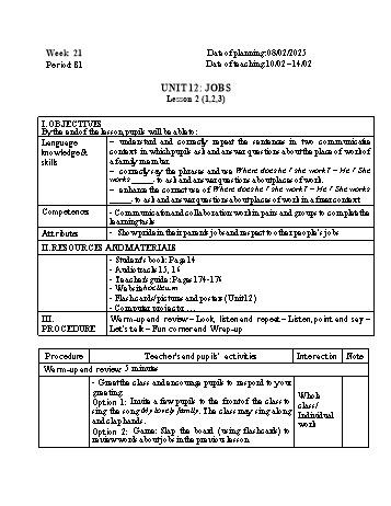 Giáo án Tiếng Anh 4 - Week 21 - Năm học 2024-2025