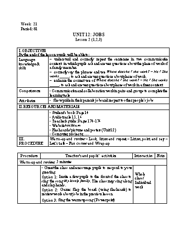 Giáo án Tiếng Anh 4 - Week 21, Period 81-84